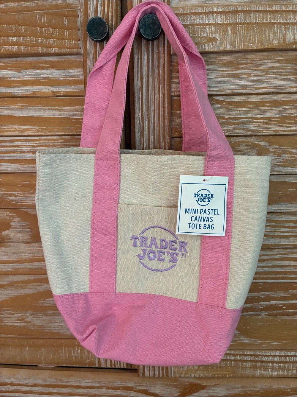 Trader Joe's Pink & Cream Canvas Tote Bag